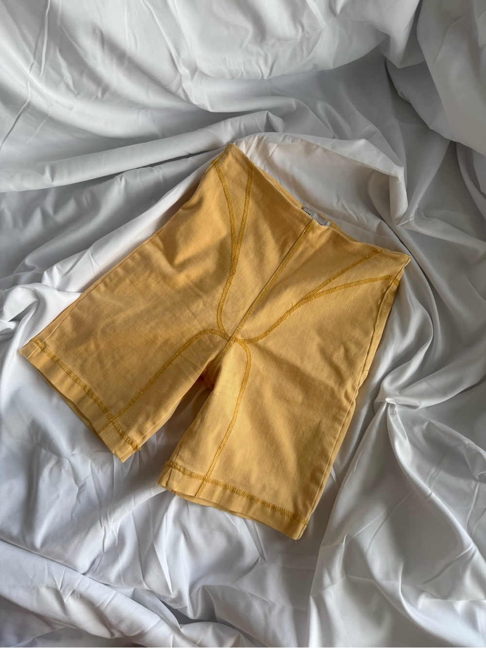 Zara Denim Yellow High-Waist Biker Shorts size S